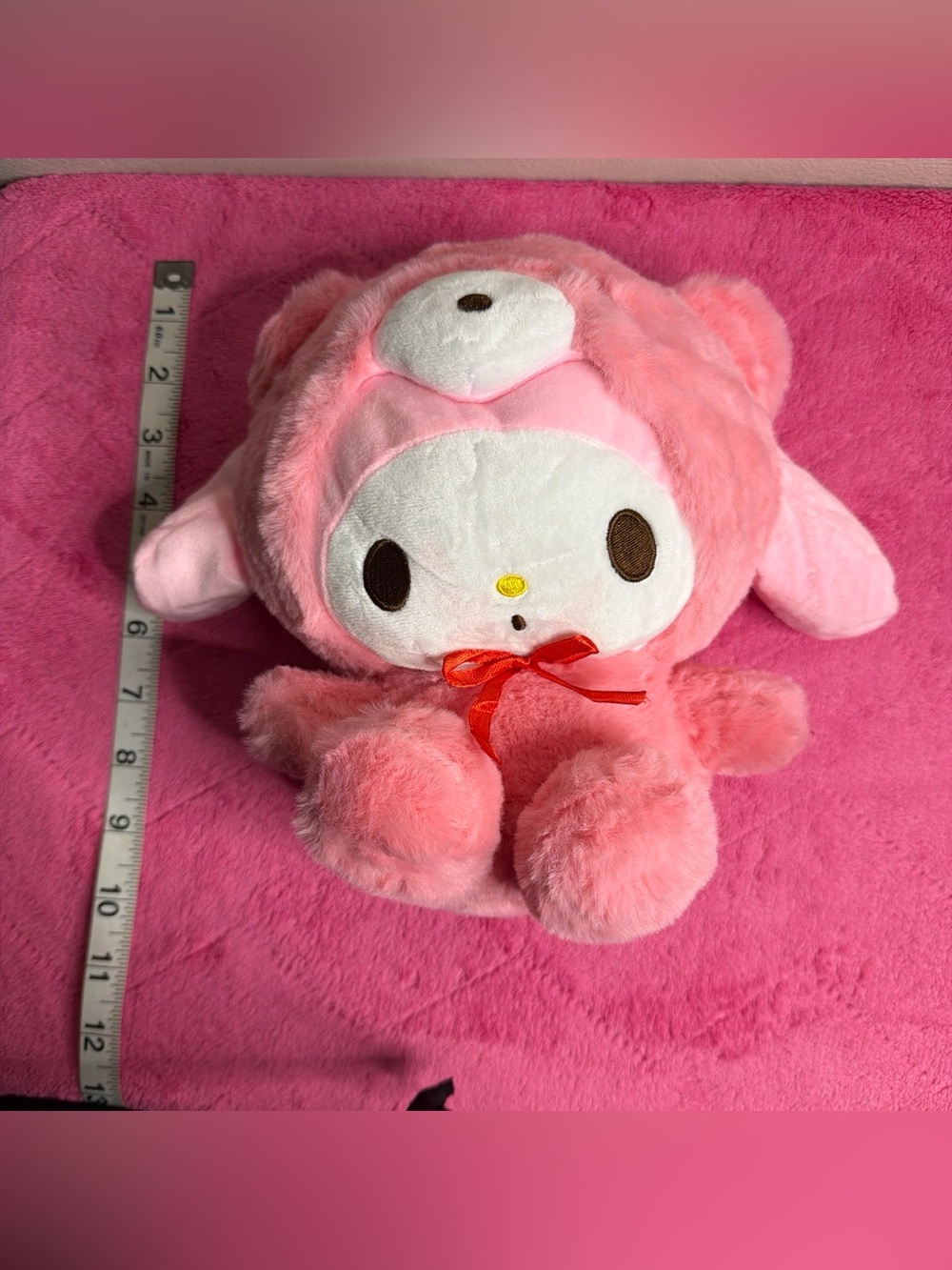 Sanrio My Melody Plush in Pink with Red Bow